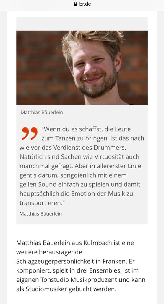 Matthias Bäuerlein auf Bayern 2 über die Aufgaben des Drummers in der Band